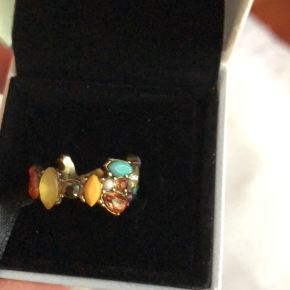 J. Crew multi-colored gold/brass tone with crystals ring, Crew quality ~firm. - Picture 2 of 7